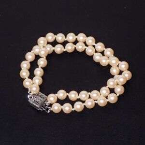 Vintage Double Strand Hand-Knotted Pale Champagne Pearl Bead Bracelet